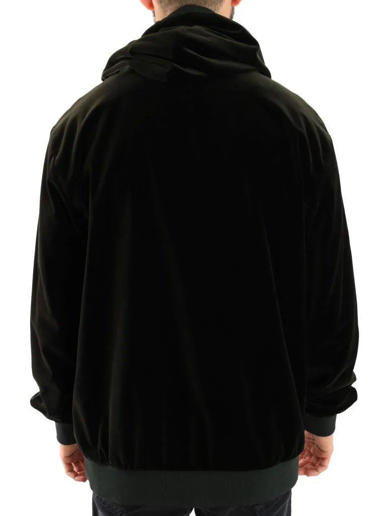 Green Velvet Zipper Hooded Sweater