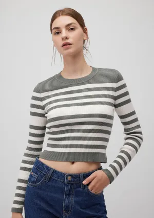 Grey Striped Crewneck Sweater