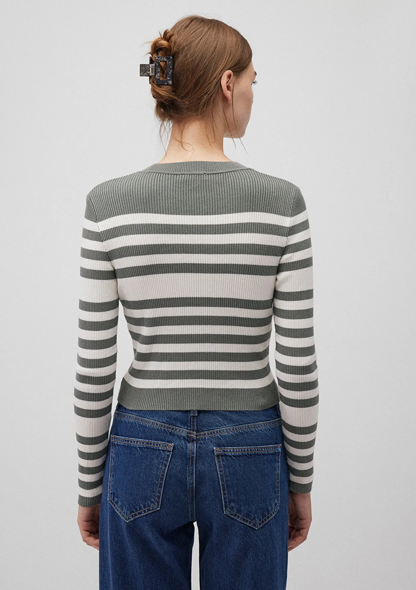 Grey Striped Crewneck Sweater