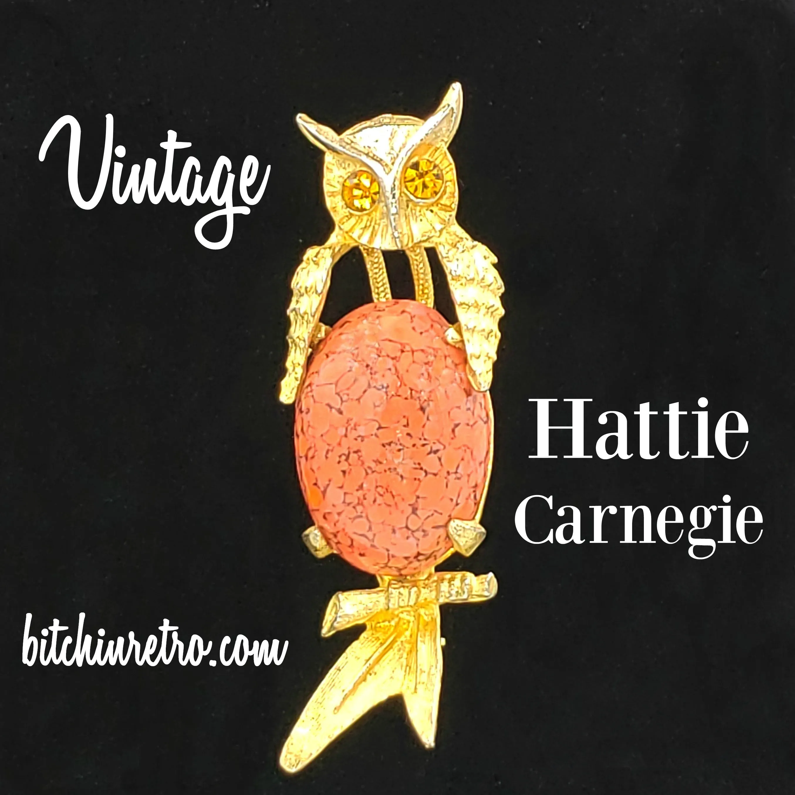 Hattie Carnegie Vintage Rhinestone Owl Brooch