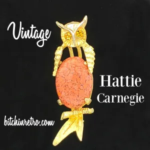 Hattie Carnegie Vintage Rhinestone Owl Brooch