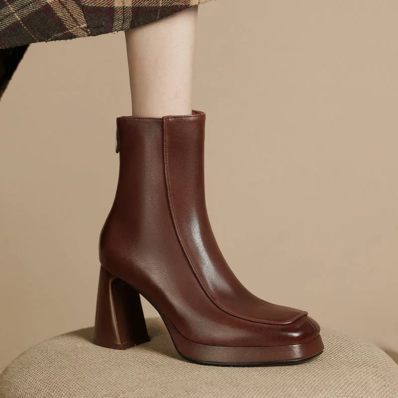 Hayat Square Toe Platform Boots Brown