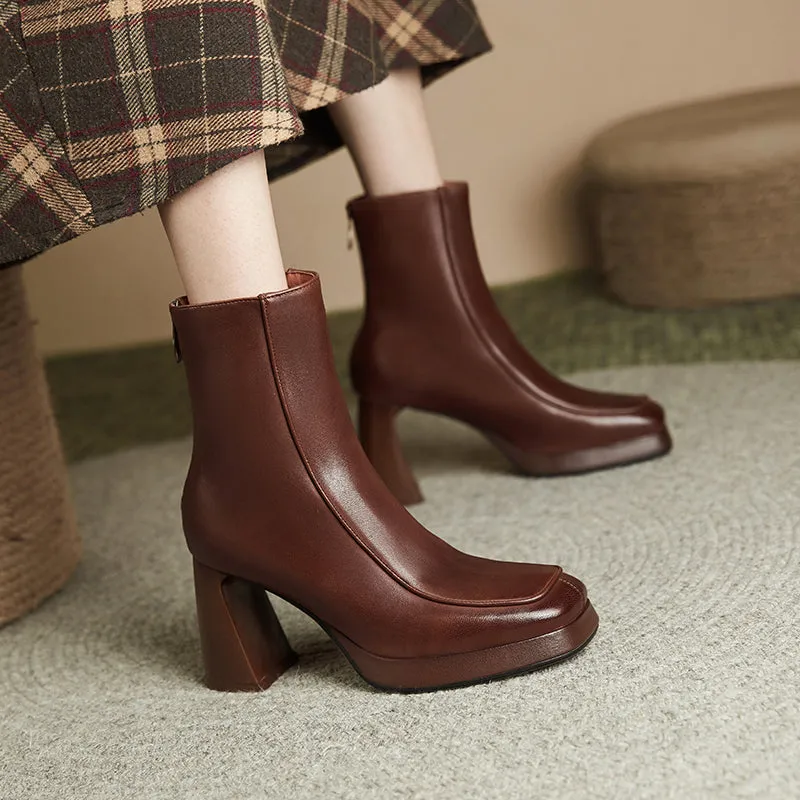 Hayat Square Toe Platform Boots Brown