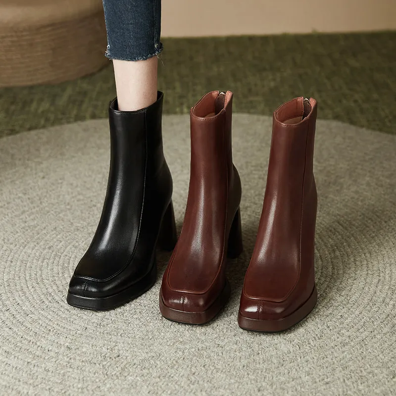Hayat Square Toe Platform Boots Brown