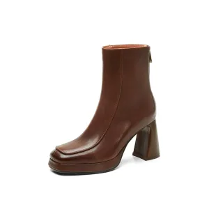 Hayat Square Toe Platform Boots Brown