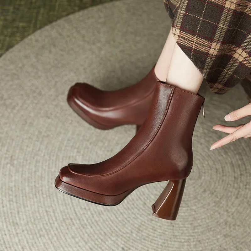 Hayat Square Toe Platform Boots Brown