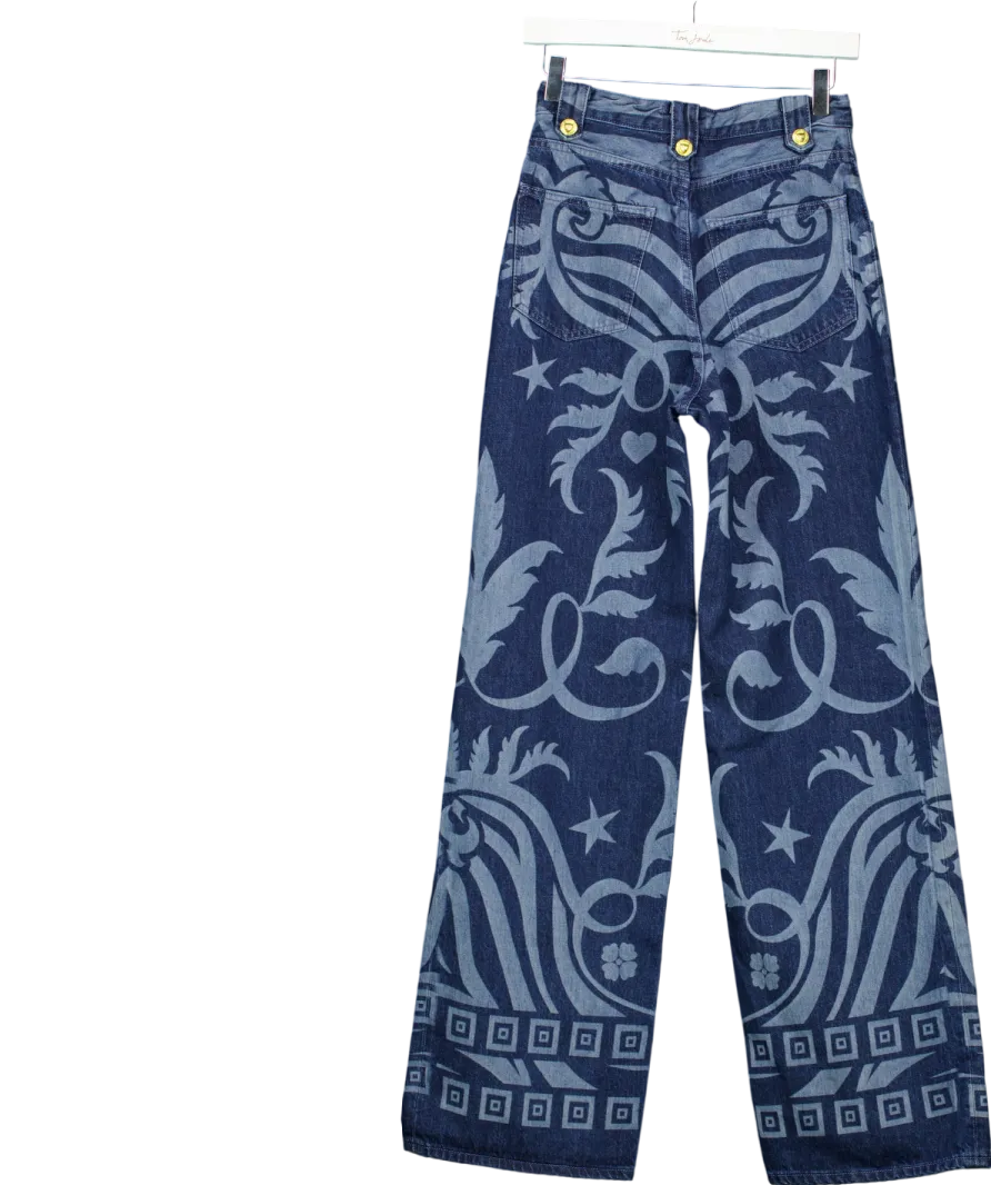 Hayley Menzies Blue Lazer Printed Wide Leg Jeans W25