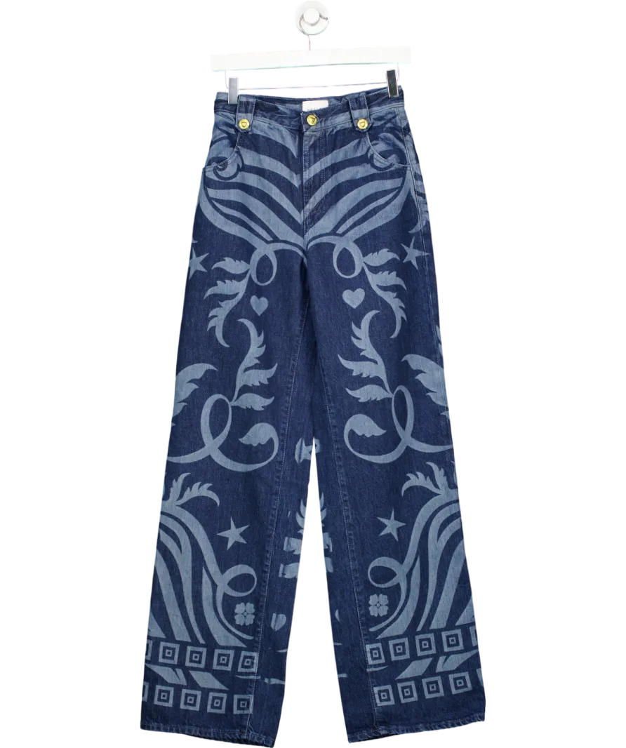 Hayley Menzies Blue Lazer Printed Wide Leg Jeans W25