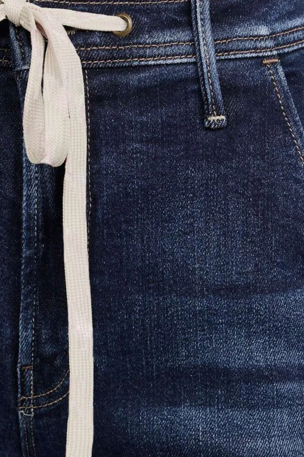 Hazel Blues® |  Contrast Drawstring Wide Leg Jeans