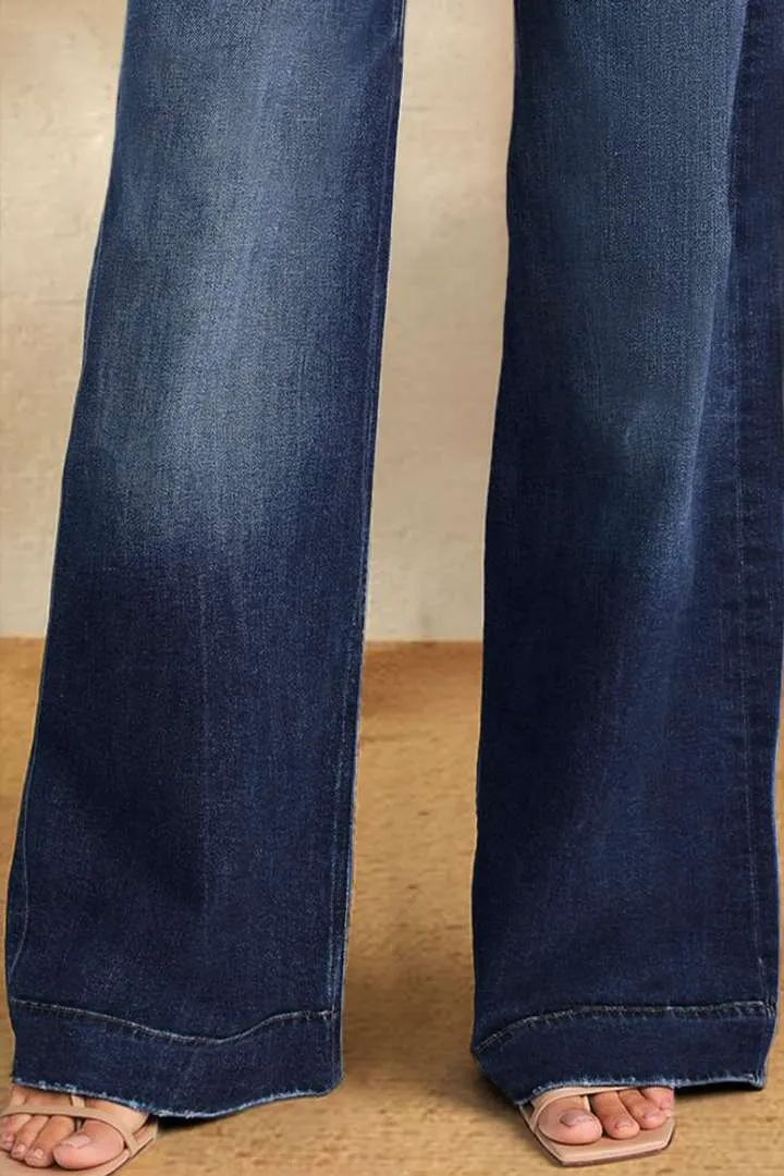 Hazel Blues® |  Contrast Drawstring Wide Leg Jeans