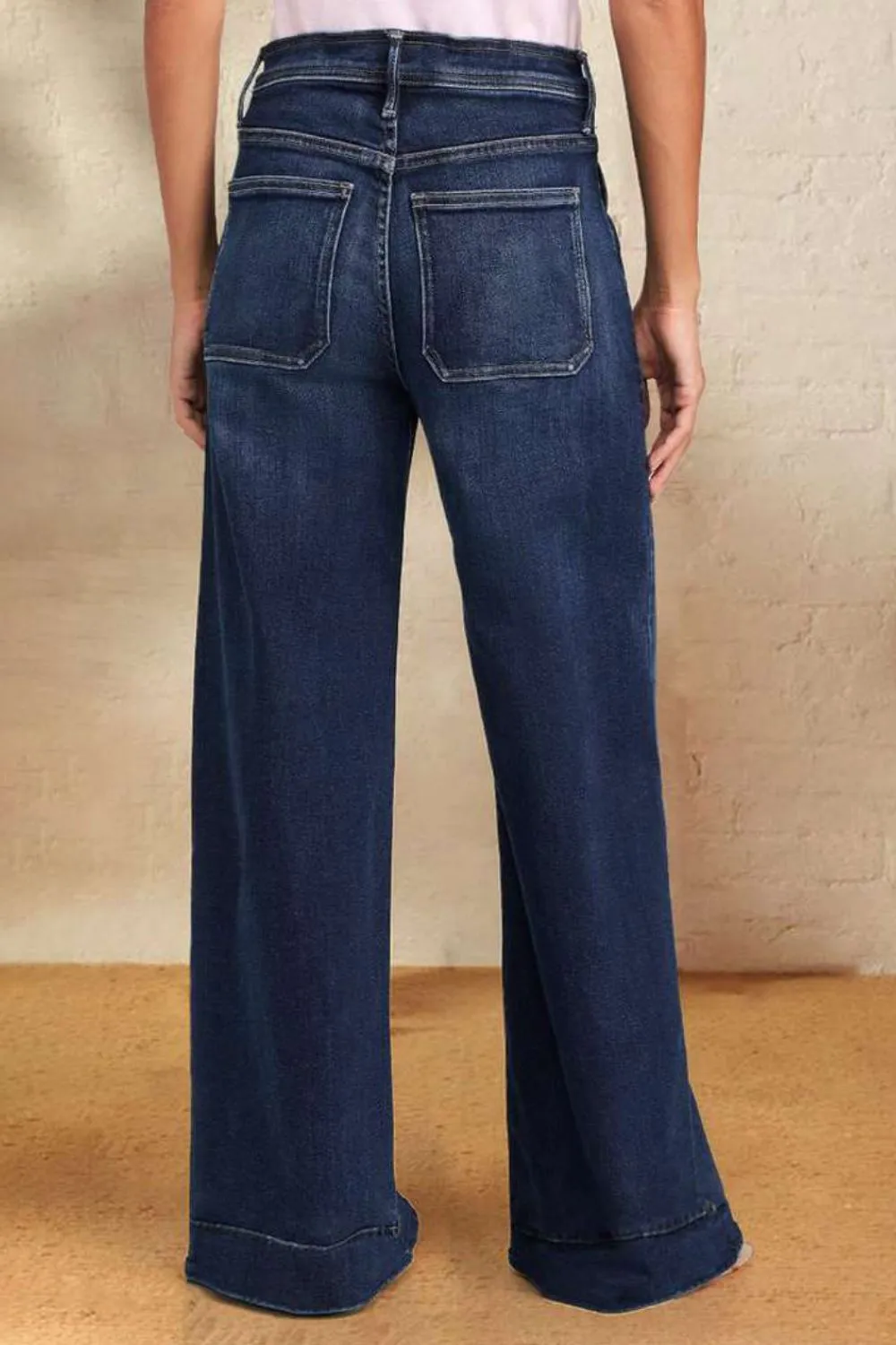 Hazel Blues® |  Contrast Drawstring Wide Leg Jeans