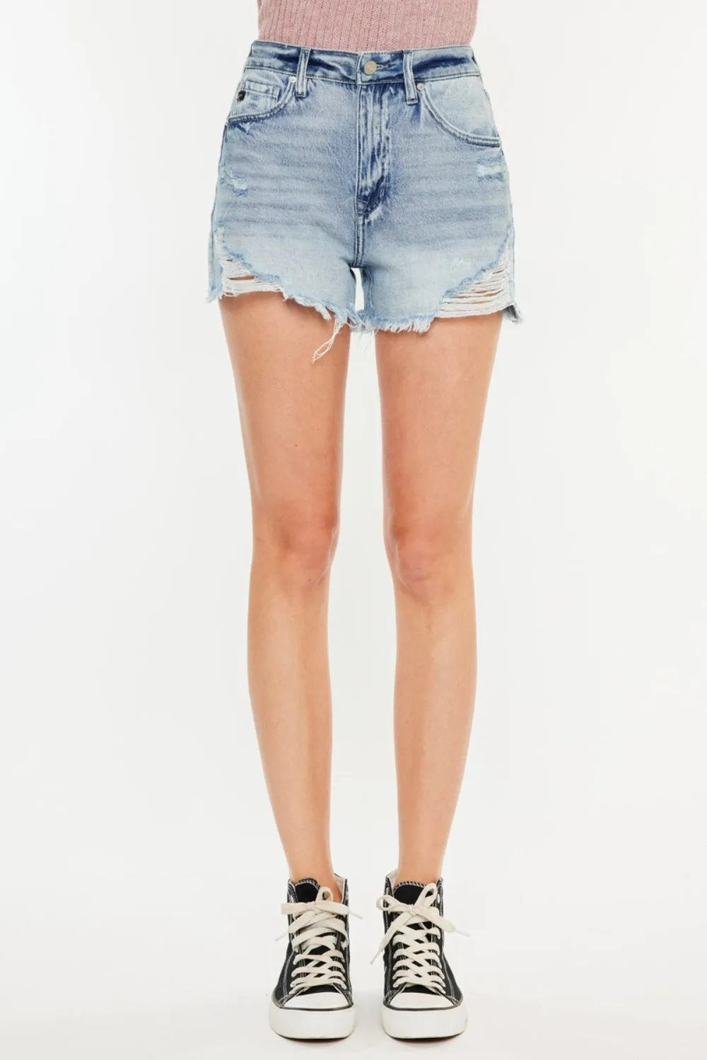 Hazel Blues® |  Kancan Distressed High Waist Denim Shorts with Pockets