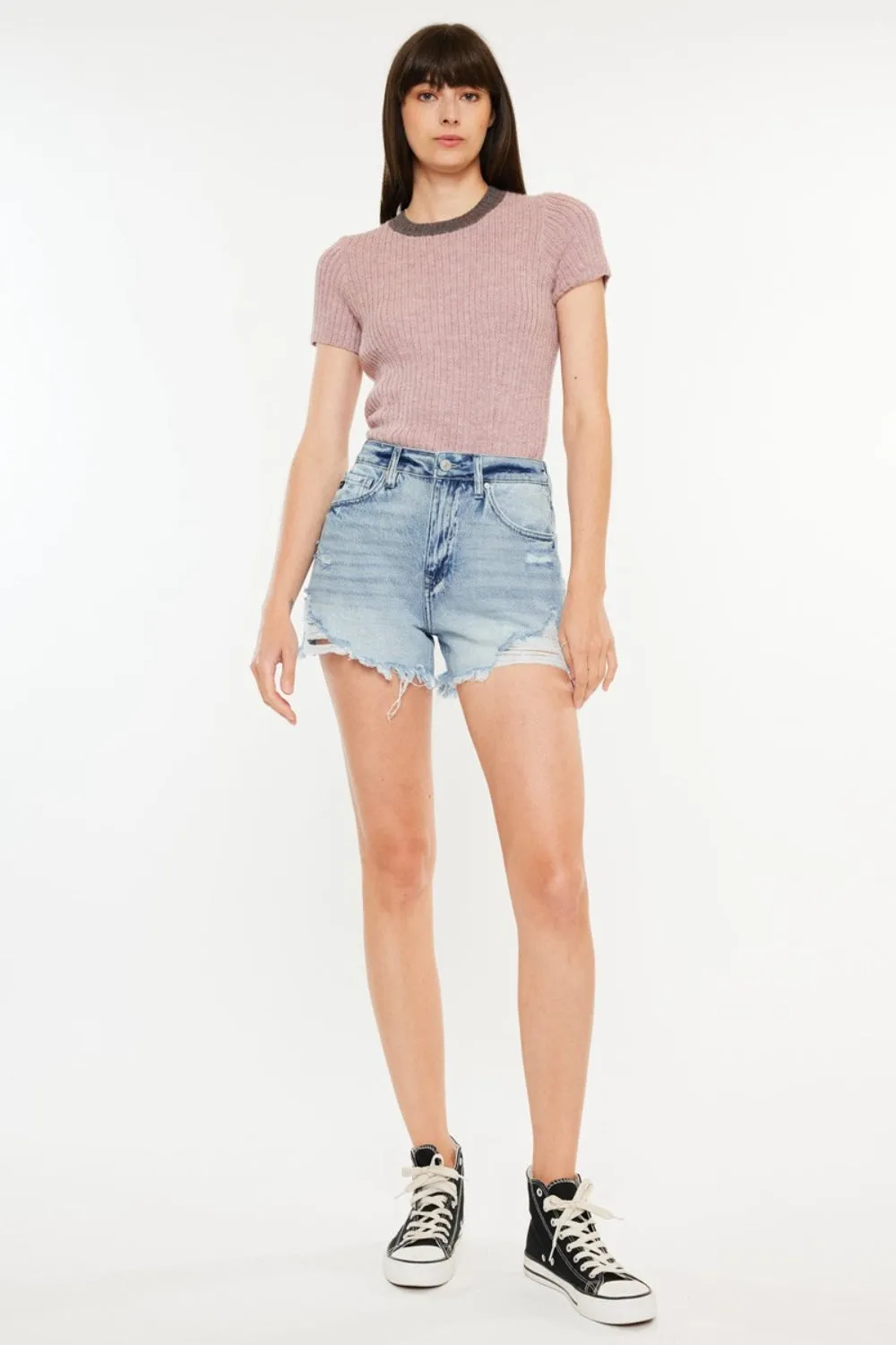 Hazel Blues® |  Kancan Distressed High Waist Denim Shorts with Pockets