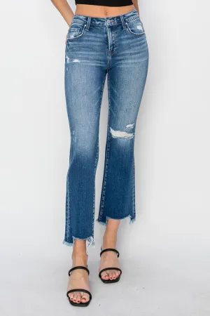 Hazel Blues® |  RISEN Frayed Step Hem Ankle Straight Jeans