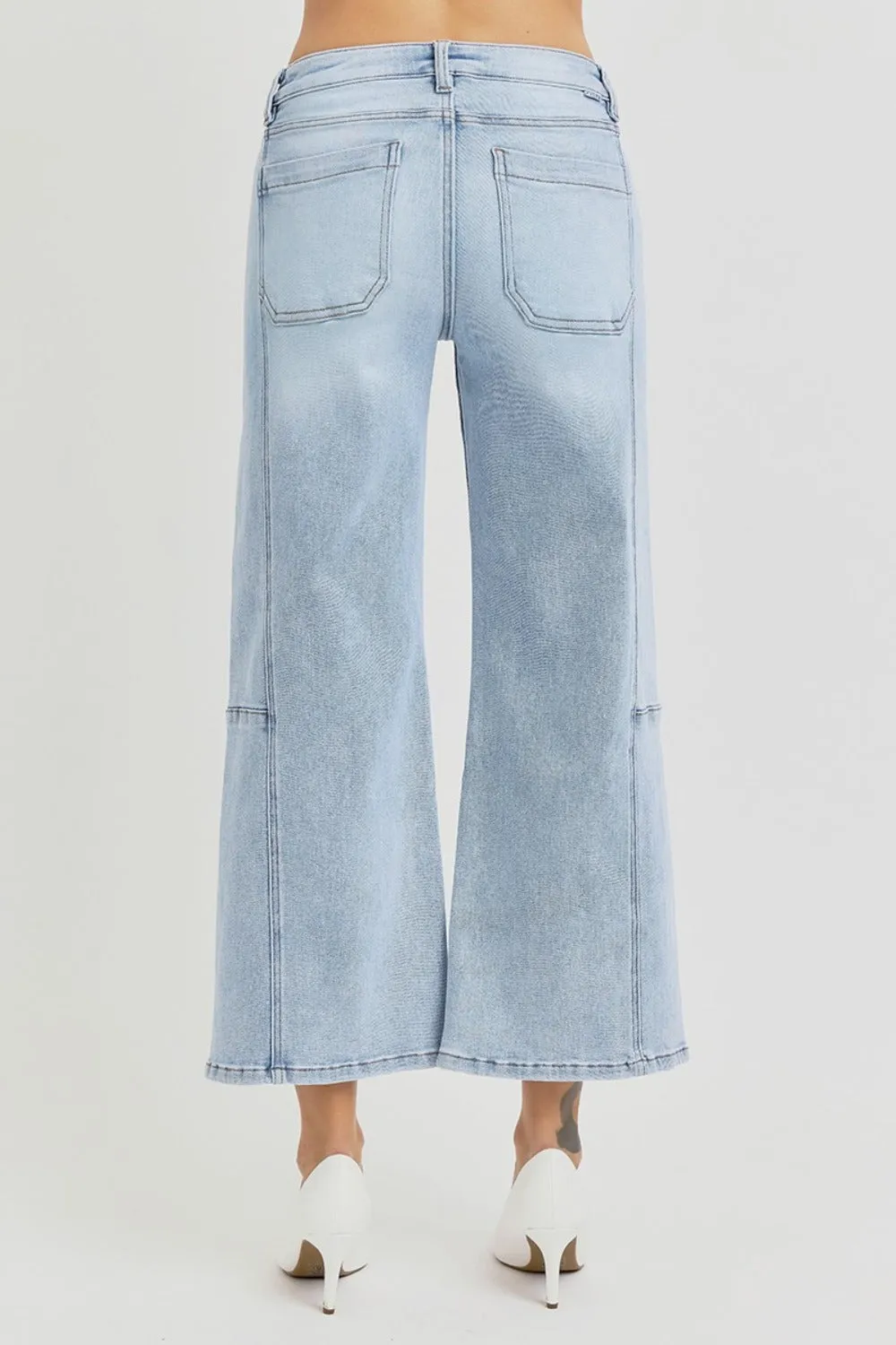 Hazel Blues® |  RISEN High Rise Seamed Detail Wide Leg Crop Jeans