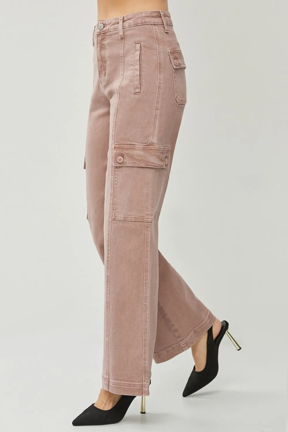 Hazel Blues® |  RISEN High Rise Wide Leg Cargo Jeans