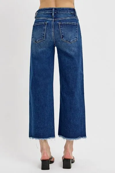 Hazel Blues® |  RISEN Raw Hem Wide Leg Attached Buckle Jeans