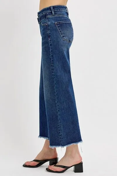 Hazel Blues® |  RISEN Raw Hem Wide Leg Attached Buckle Jeans