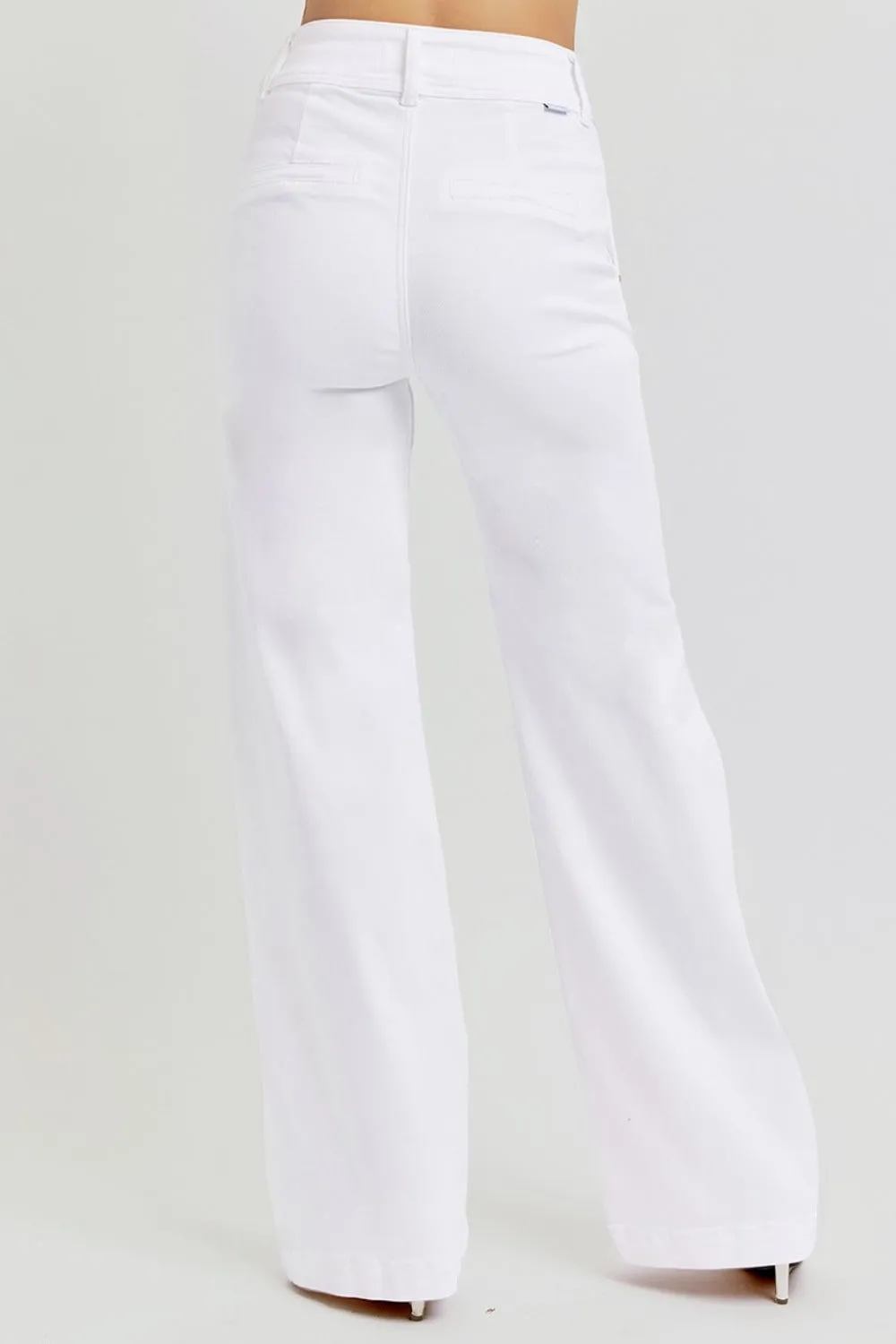 Hazel Blues® |  RISEN Tummy Control Double Button Wide Leg Jeans
