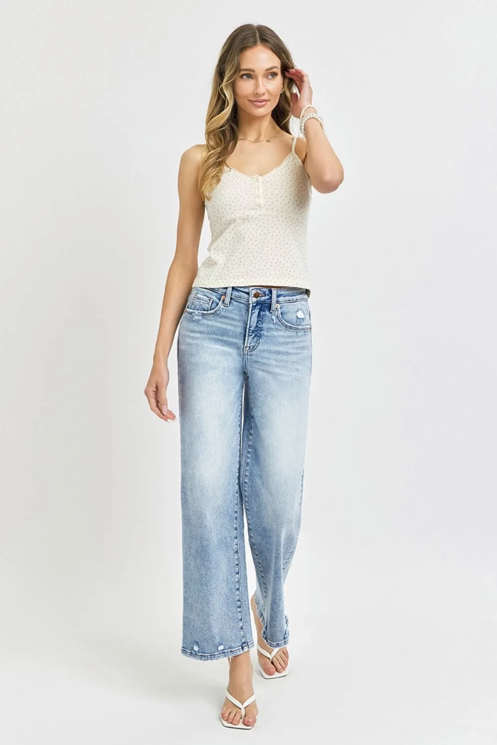 Hazel Blues® |  RISEN Tummy Control High Rise Crop Wide Leg Jeans