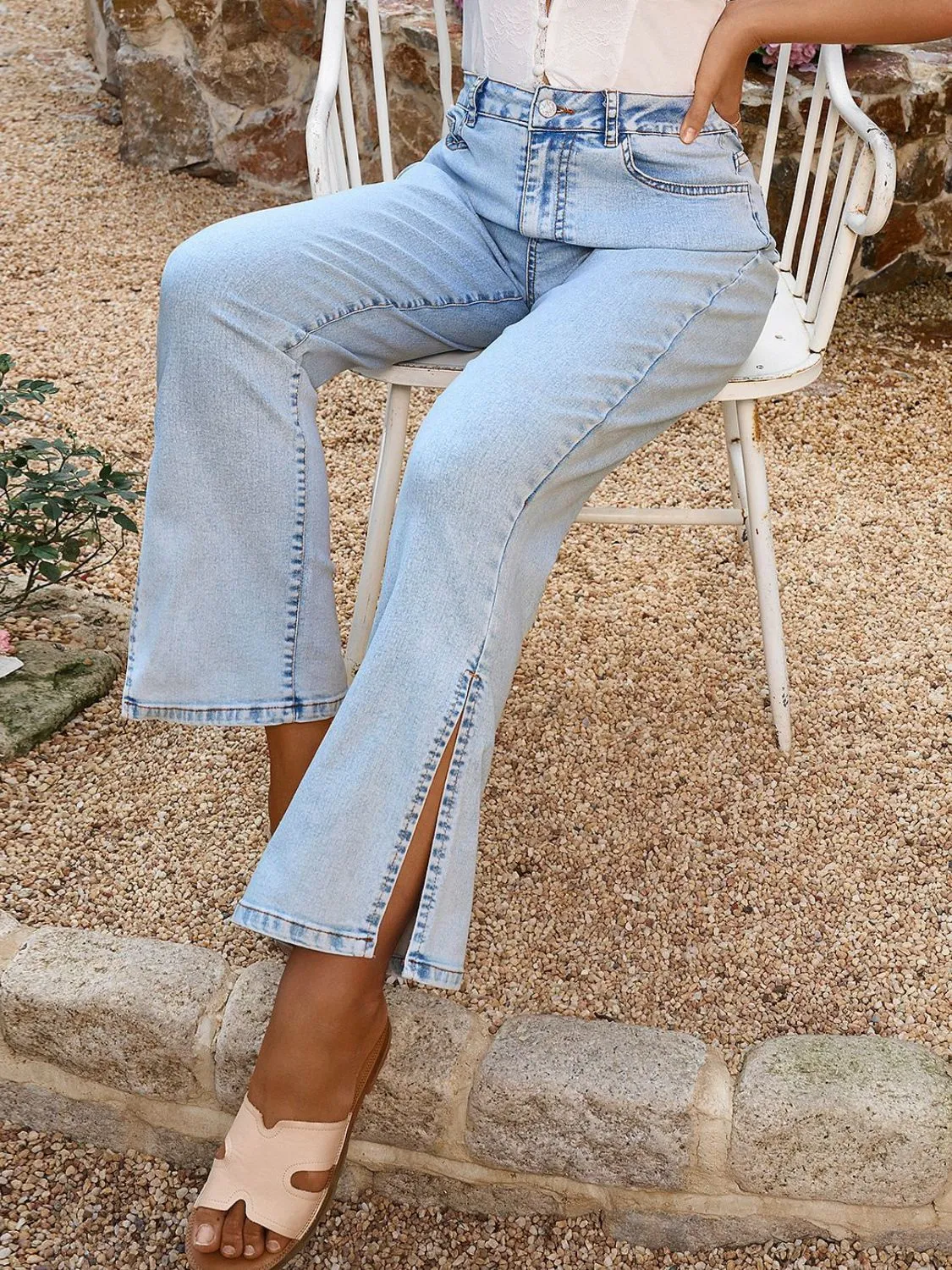 Hazel Blues® |  Side Slit Straight Leg Jeans with Pockets