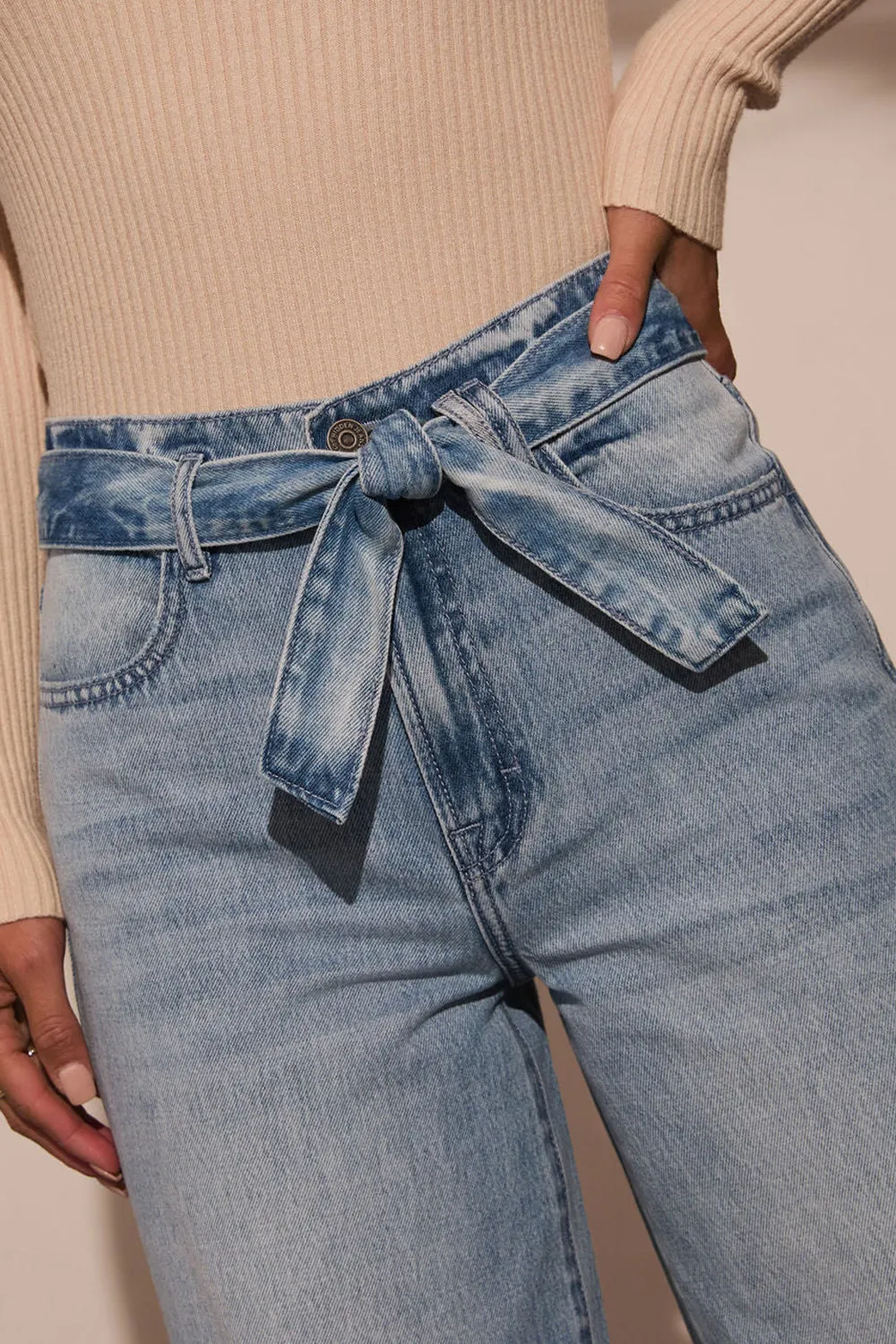 Hazel Blues® |  Tied Wide Leg Jeans with Pockets