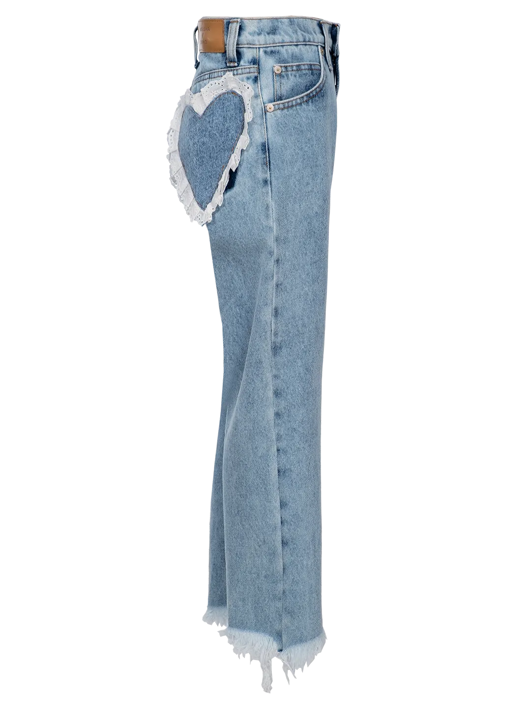 Heart Pockets Wide-leg Washed Jeans