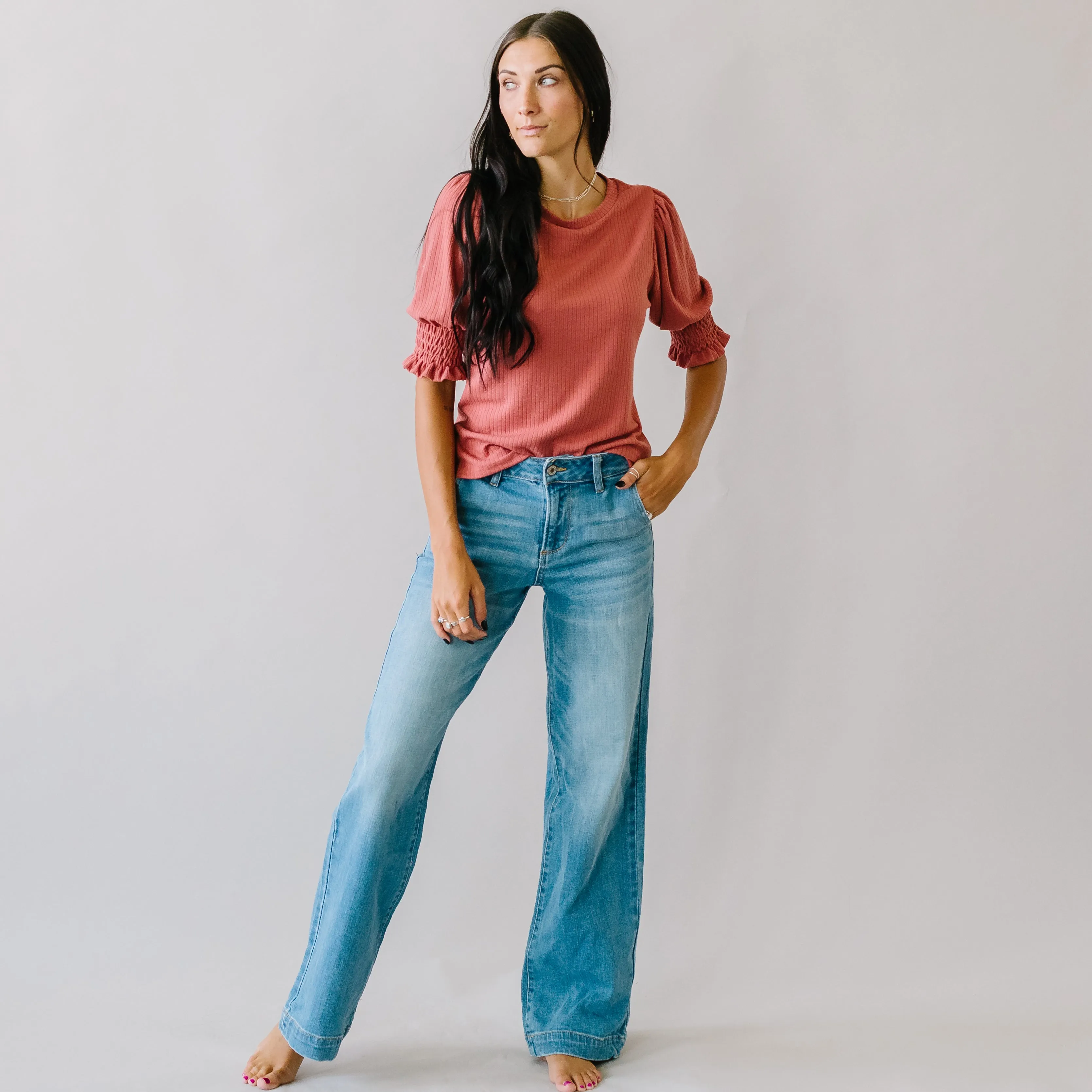 High Rise Kancan Trouser in Medium Wash
