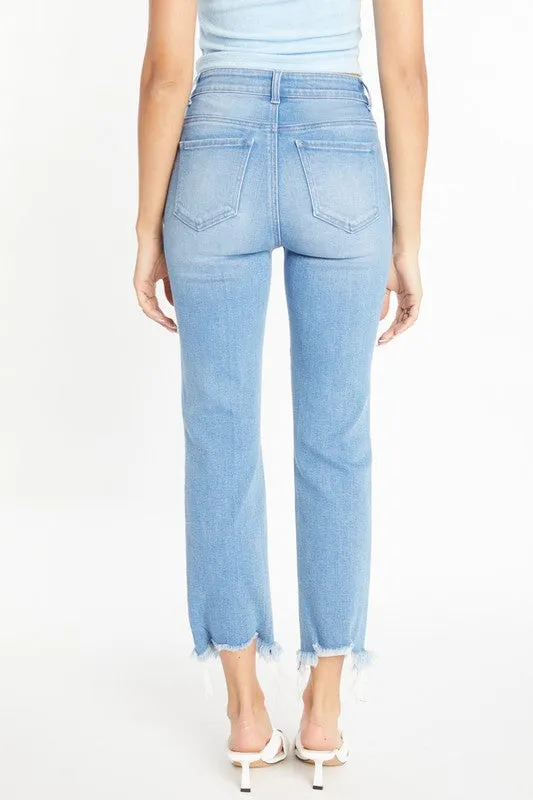 HIGH RISE UNEVEN FRAY HEM DETAILED STRAIGHT