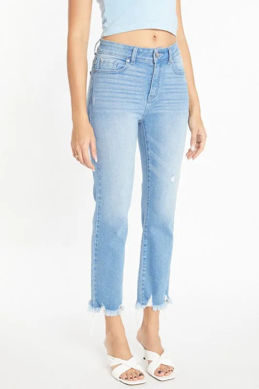 HIGH RISE UNEVEN FRAY HEM DETAILED STRAIGHT