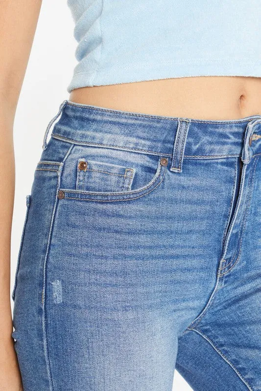 HIGH RISE UNEVEN FRAY HEM DETAILED STRAIGHT