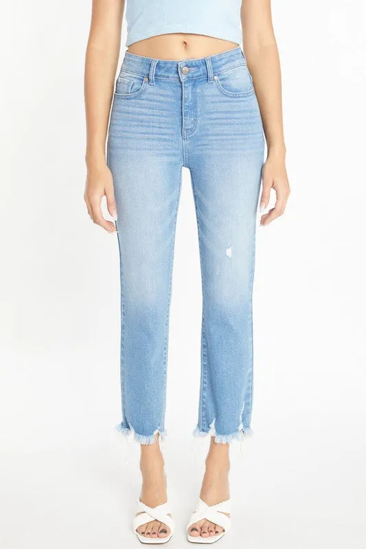 HIGH RISE UNEVEN FRAY HEM DETAILED STRAIGHT