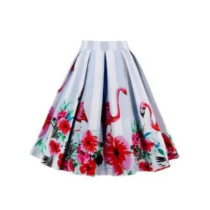High Waist Animal Floral Print A Line Skirt - Red L