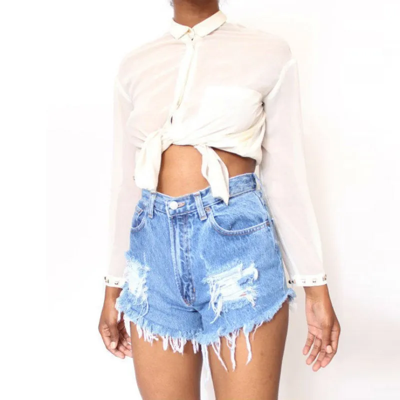 High Waist Denim Shorts Slim Fit outfit