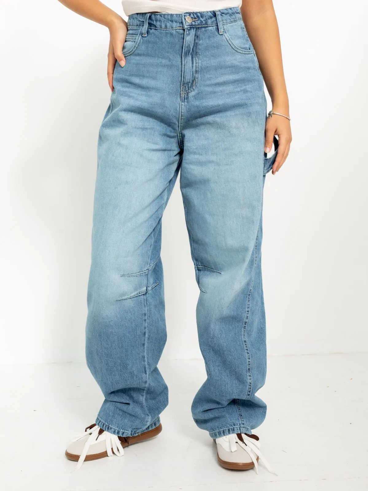 High Waist Medium Blue Wash Baggy Jeans