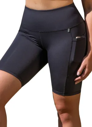 High Waisted Bike Shorts with Pockets - Black