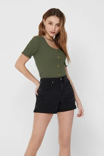 High Waisted Stretch Mom Denim Shorts