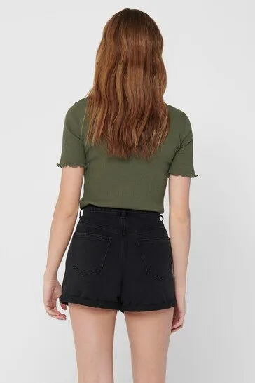 High Waisted Stretch Mom Denim Shorts