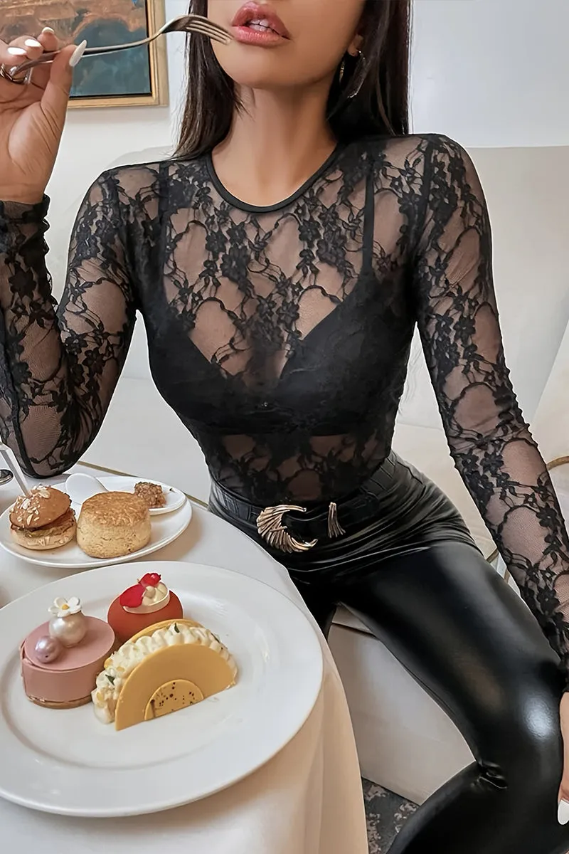 HTR1030 Sheer Lace Long Sleeve Top