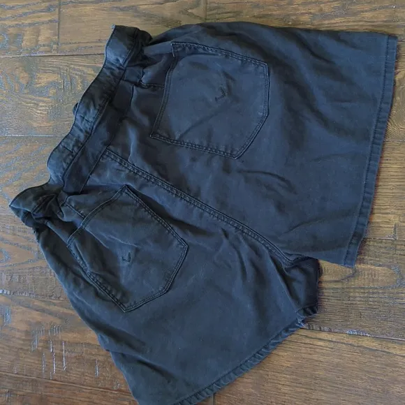 HUDSON I Black Casual Wide Leg Linen Blend Drawstring Paperbag Shorts, 32