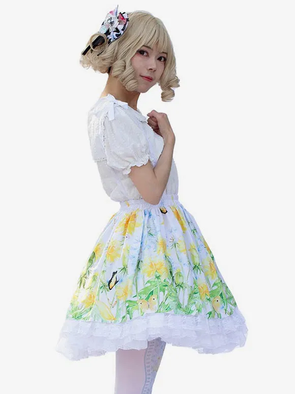 Idol clothes Lolita SK Angel Beats Ruffles As Image Floral Print Lolita Skirts