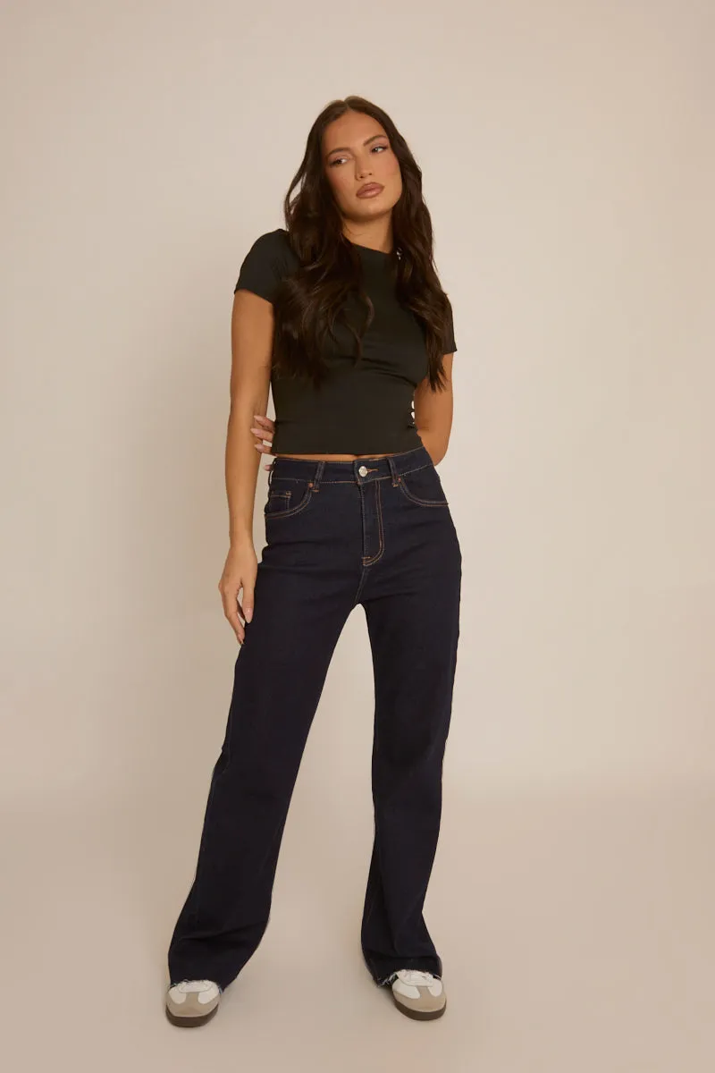 Indigo Stretch Straight Leg Frayed Hem Jeans - Scarlett
