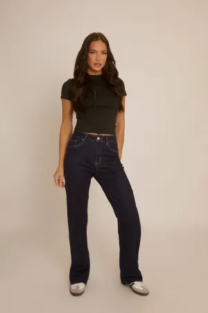 Indigo Stretch Straight Leg Frayed Hem Jeans - Scarlett