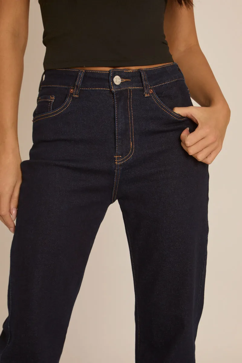 Indigo Stretch Straight Leg Frayed Hem Jeans - Scarlett