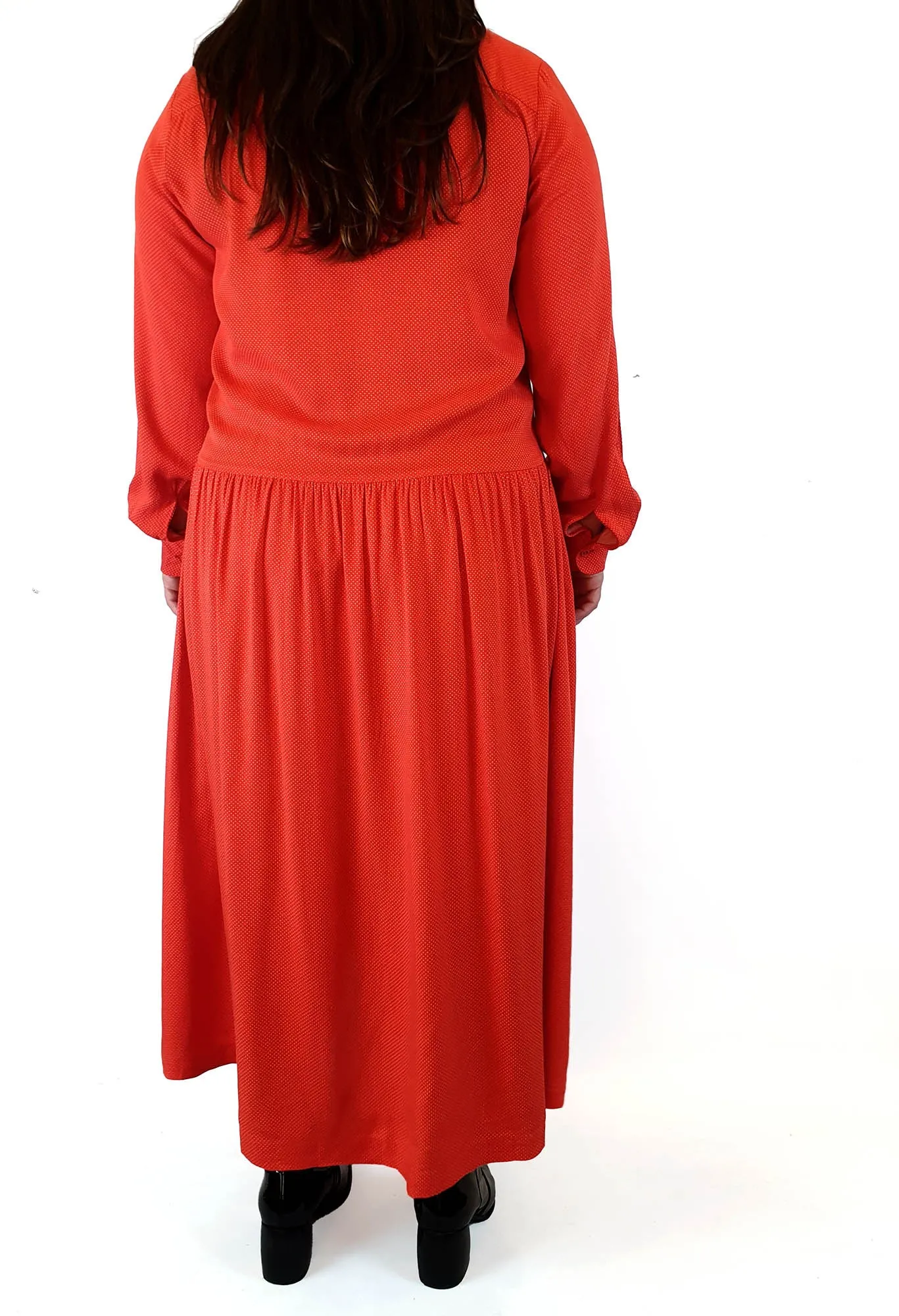 Ines De La Fressange x Uniqlo red dotty long sleeve maxi dress size L (best fits 14-16)