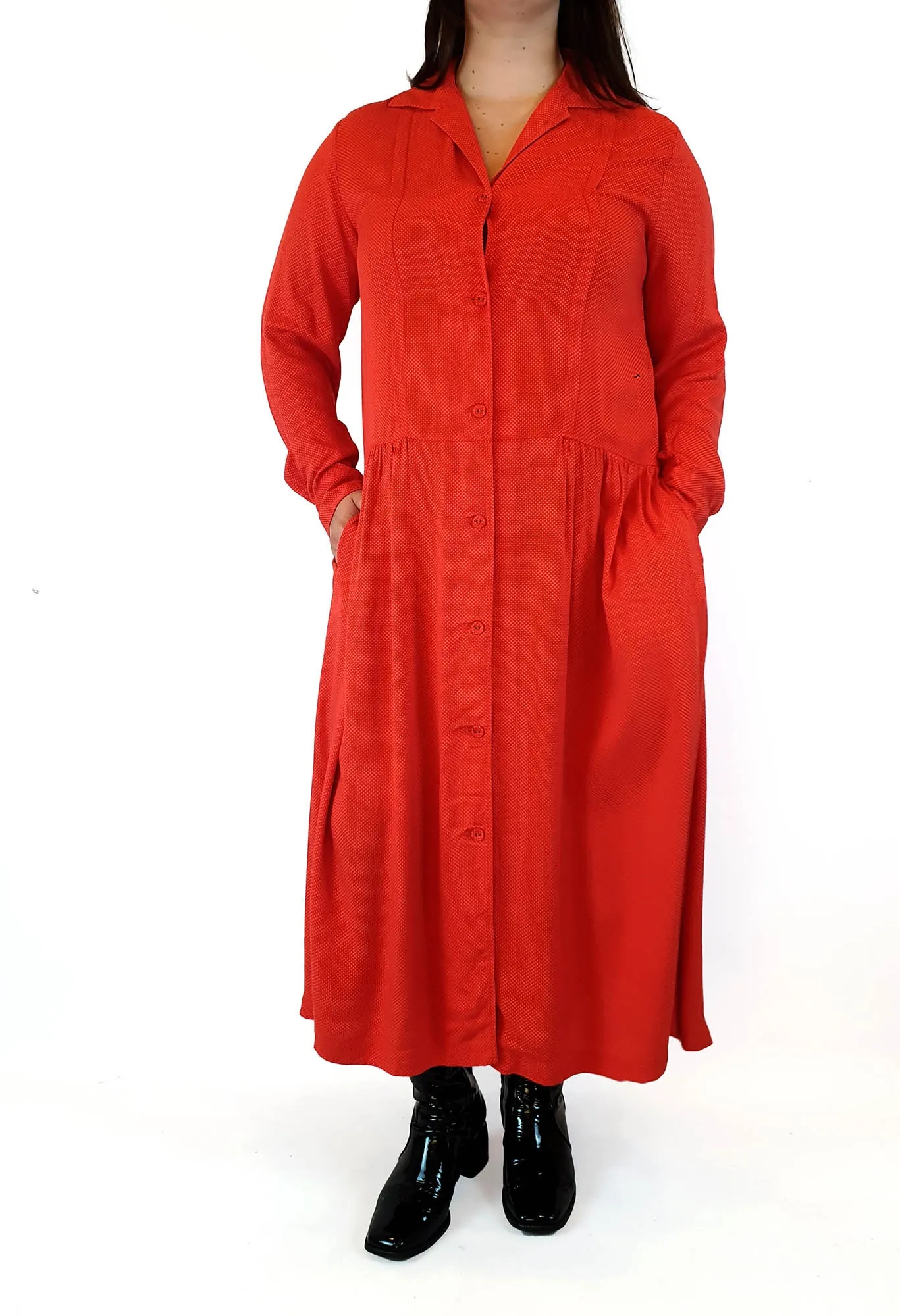 Ines De La Fressange x Uniqlo red dotty long sleeve maxi dress size L (best fits 14-16)