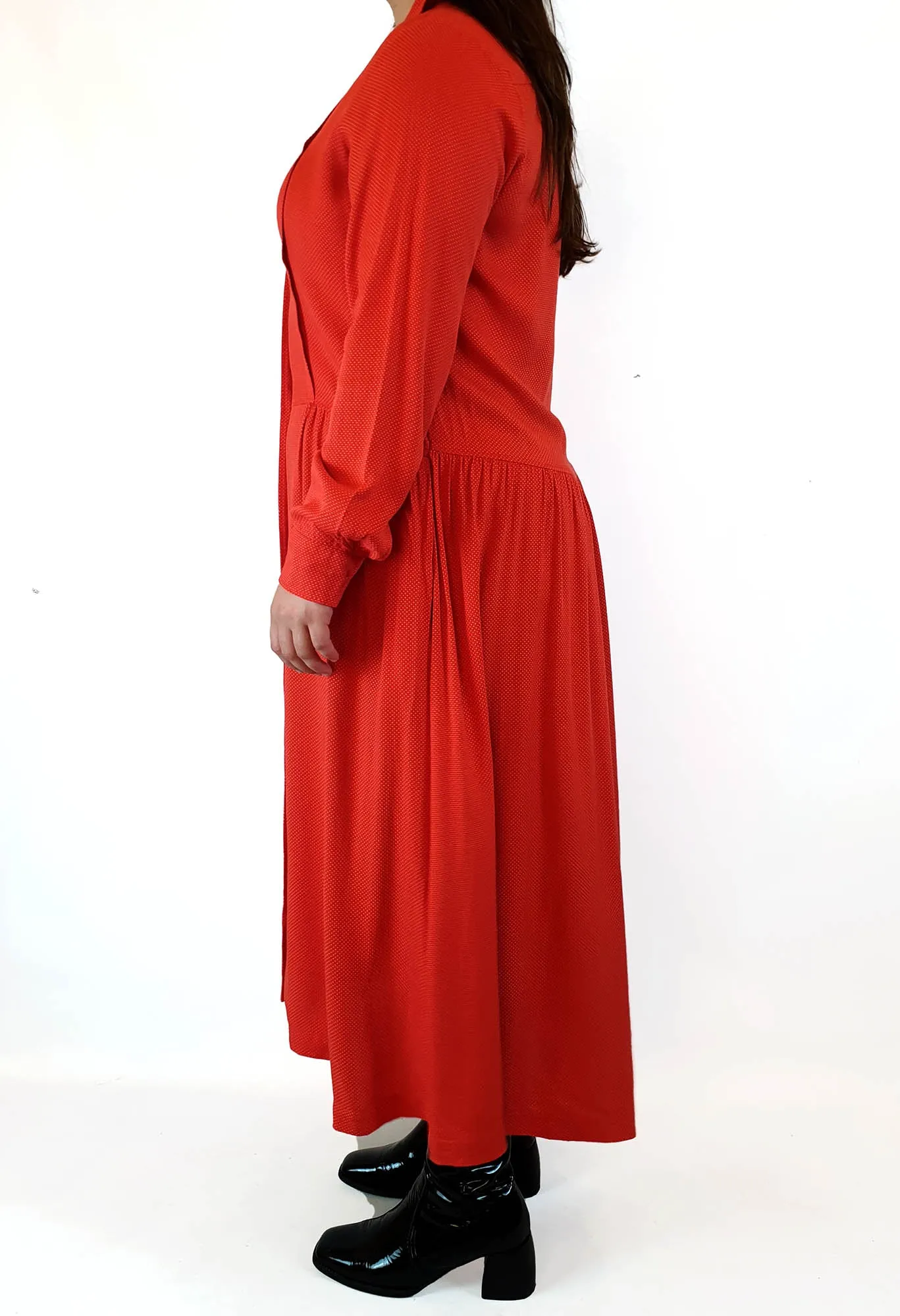 Ines De La Fressange x Uniqlo red dotty long sleeve maxi dress size L (best fits 14-16)