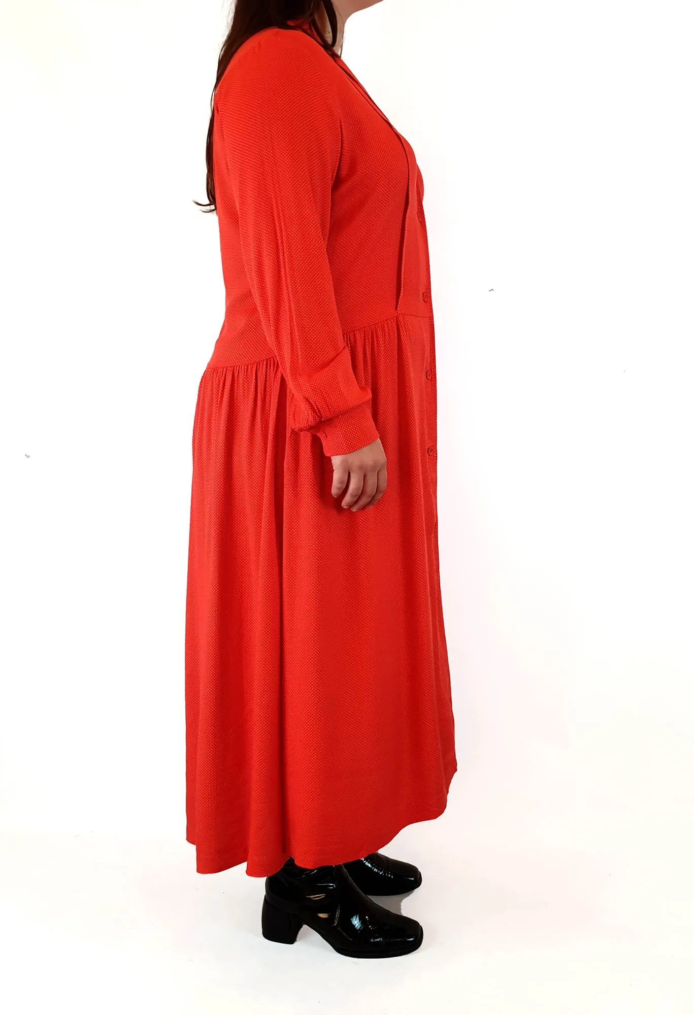 Ines De La Fressange x Uniqlo red dotty long sleeve maxi dress size L (best fits 14-16)