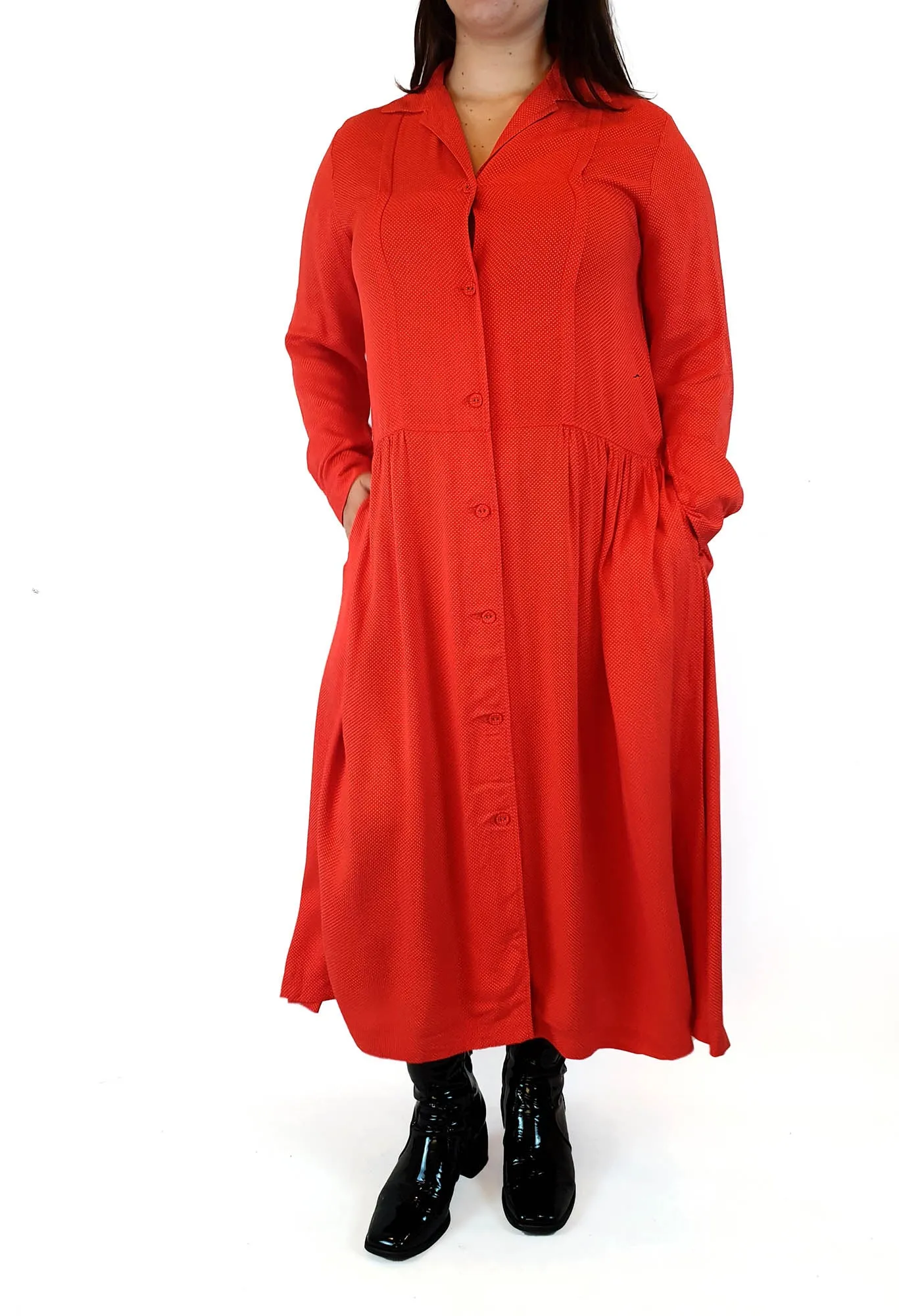 Ines De La Fressange x Uniqlo red dotty long sleeve maxi dress size L (best fits 14-16)