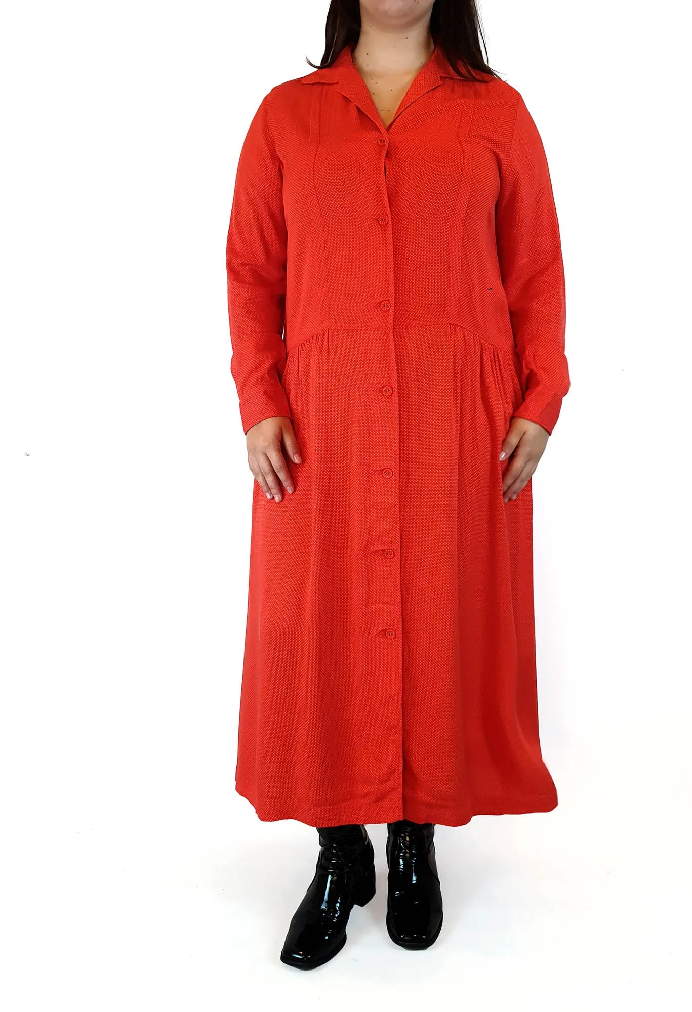 Ines De La Fressange x Uniqlo red dotty long sleeve maxi dress size L (best fits 14-16)